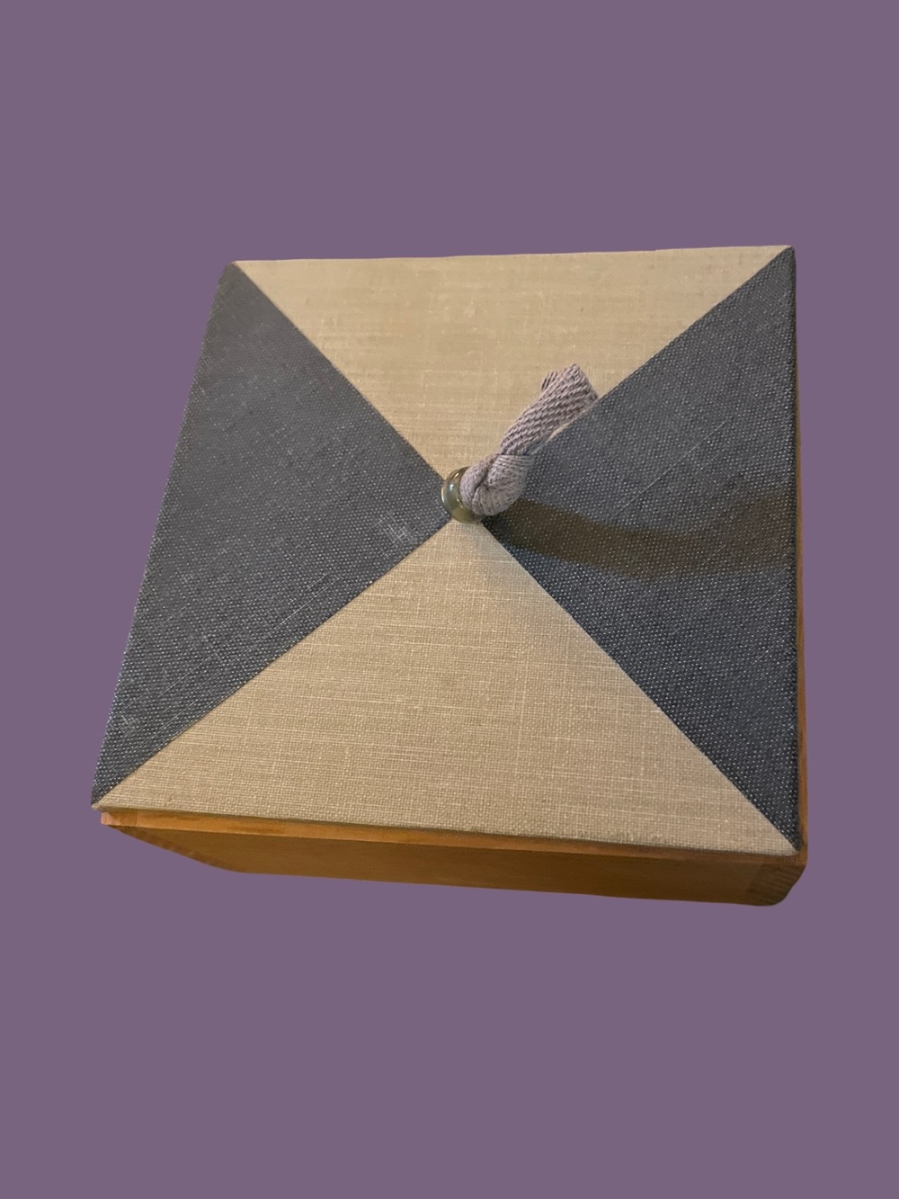 Minimalist Square Wood Box w/Geometric Fabric Covered Lid